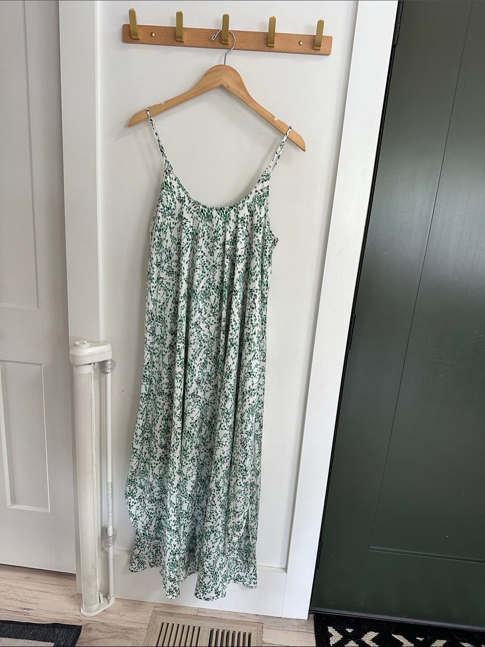 Women's White & Green Floral Maxi Dress - Lightweight Summer Slip Dress